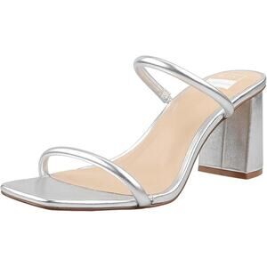 BCTEX COLL Womens Size 10 Silver Chunky 3" Heel Slip On Sandals 2-Strap Shoes
